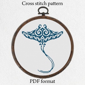 Manta Ray embroidery design, Mandala cross stitch pattern PDF, Stingray cross stitch chart, Polynesian Zentangle
