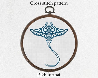 Patrón de punto de cruz de manta raya, bordado de mandala de manta raya (PDF)