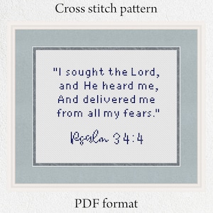 Psalm 34:4, Bible verse cross stitch pattern &quot;I sought the Lord&quot;, Religious cross stitch pattern PDF
