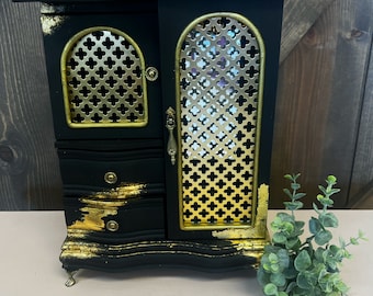 Painted Jewelry Box, Black & Gold Leaf Magical Inspired, PEVERELL