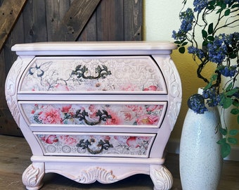 Painted Bombe Chest, Pale Pink & Coral, AURORA