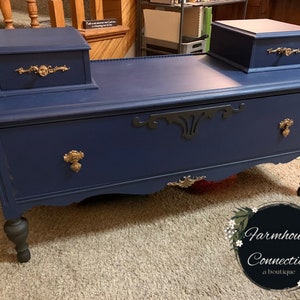 Painted Low-Boy Dresser/Entryway Bench, Brilliant Blue, HENRY