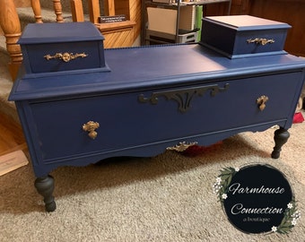 Painted Low-Boy Dresser/Entryway Bench, Brilliant Blue, HENRY