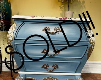 Painted Bombe Side Table, Blue and White, BELLE