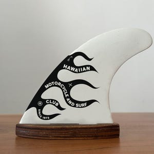 Decorated Surfboard Fin Hawaiian Motorcycle and surf club - 2 sides