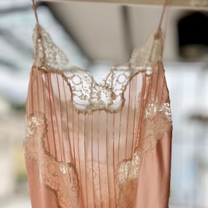 Vintage Christian Dior Lingerie Slip Dress | Peach Satin Nightgown with Lace Trim | 90s Designer Sleepwear | Rare Collectible Intimates