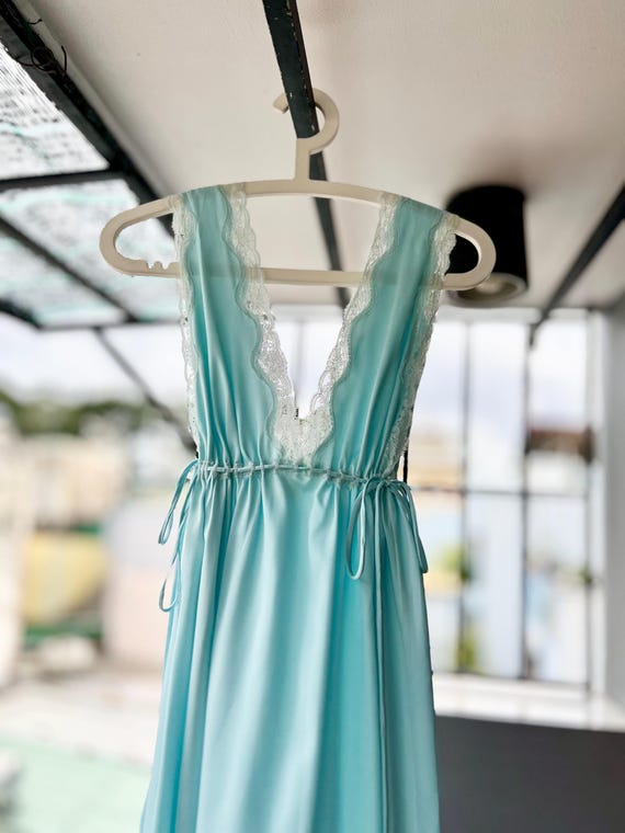 blue slip dress with white lace Luuvis Light Blue A-Line Sweetheart Long Lace And Chiffon Prom Dress With  Slit main image 0