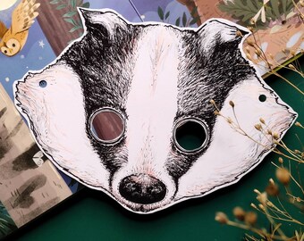 Hand Illustrated Badger Mask: Printable Papercraft Costume (PDF)