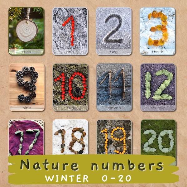 Nature number cards 0-20 | Outdoor Education, Forest School activity, Montessori nature cards, Nature Classroom decor, Homeschooling print