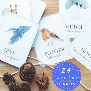 de mouvement Activités hivernales | Jeu actif pour enfants, cartes d'action animal, imprimable hiver Montessori pour tout-petits, activité de coin apaisante