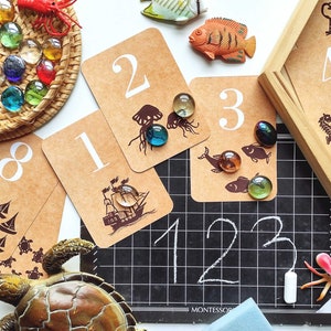 Learning Numbers 1-10 | Printable Preschool Counting Activity, Sea Adventure Flashcards, Summer Ocean Classroom, Montessori Homeschooling