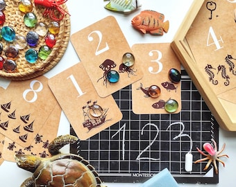 Learning Numbers 1-10 | Printable Preschool Counting Activity, Sea Adventure Flashcards, Summer Ocean Classroom, Montessori Homeschooling