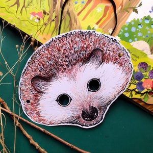 HEDGEHOG Mask Hand Illustrated | Printable Hedgehog Paper Mask, Hedgehog Dress Up, Animal Party Mask, Forest Birthday, Woodland Animals