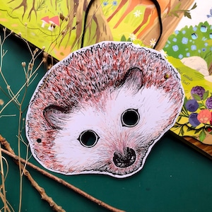 Maschera RICCIO illustrata a mano / Maschera di carta riccio stampabile, maschera di carta, maschera per feste a tema animali, compleanno nella foresta, animali del bosco