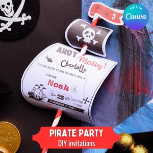 Ahoy, Maytey! Pirate Birthday Invitation | Make your own Pirate Ship Invite, Editable Pirate Birthday Invitation, Invite Bday Card