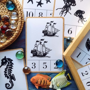 Numbers 1-10 Clip and Count Sea Adventure | printable Preschool resource Montessori Homeschooling activity number flashcards for kids