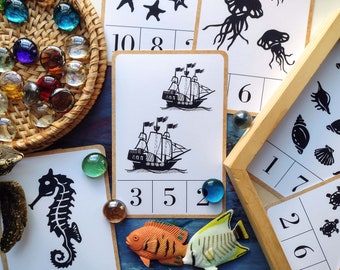 Numbers 1-10 Clip and Count Sea Adventure | printable Preschool resource Montessori Homeschooling activity number flashcards for kids