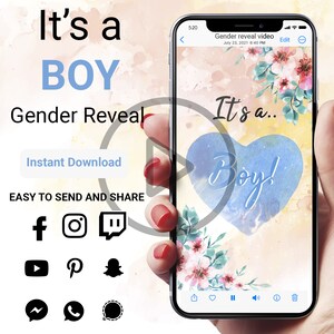 Boy Gender Reveal Video | Gender Reveal Video Digital Pregnancy Announcement Video For Social Media | Instant download