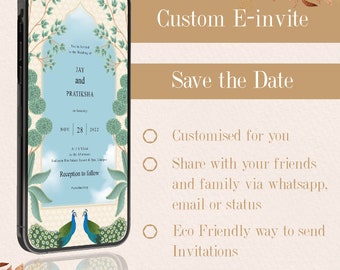 Peacock Hindu Wedding Video Invitation: Floral WhatsApp Invite (Digital)