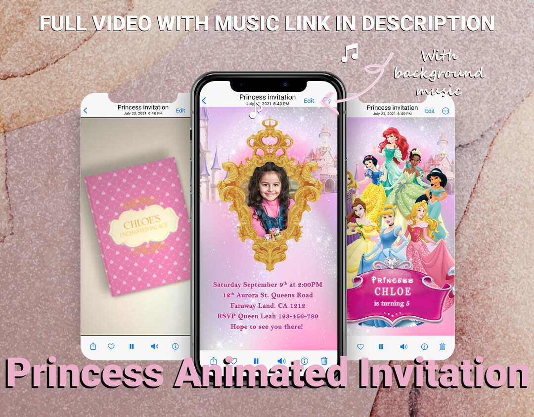 Princess Video Invitation With PHOTO, Princess Birthday Electronic