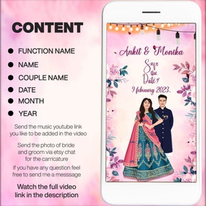 Save the Date Carricature Animated Indian Invitation | Animate Wedding Invitation | Digital Wedding Invite Video | Electronic Video Card
