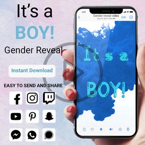 Boy Gender Reveal Video | Gender Reveal Video | Digital Pregnancy Announcement Video For Social Media | Instant download