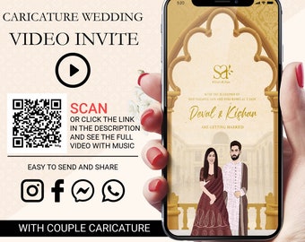Video de invitación de boda india con caricatura animada (digital)