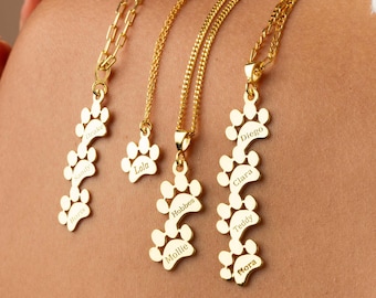 14K Gold Engraved Paw Necklace, Paw Print Name Necklace, Personalized Tiny Dog Paw Necklace, Pet Memorial Jewelry, Necklace for Pet Moms