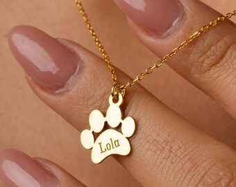 Paw Print Name Necklace, Personalized Tiny Dog Paw Necklace, Pet Memorial Gift, Minimalist Necklace, Pet Lover Jewelry, Dog Remembrance Gift