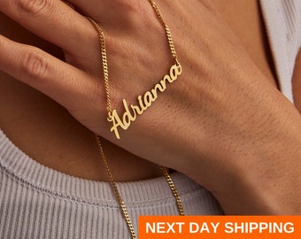 Collana con nome in oro 14k, regali personalizzati per lei, collana con targhetta, collana con nome personalizzato, gioielli personalizzati per le donne