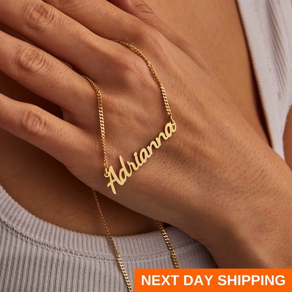 Collar con nombre de oro de 14k, regalos personalizados para ella, collar con placa de identificación, collar con nombre personalizado, joyería personalizada para mujeres
