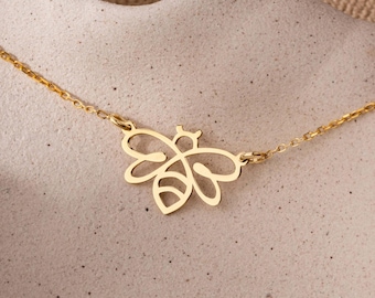 14k Gold kleine Honigbiene Halskette, zierliche Biene Anhänger, Honigbiene Charme, Bienenkönigin Halskette, Honigbiene Schmuck, Imker Geschenke für sie