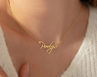 14k Real Gold Name Necklace, Custom Name Necklace, Solid Gold Name Jewelry for Women, Personalized Gifts for Her, Nameplate Necklace