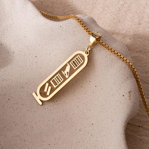 14K Gold Egypt Cartouche Necklace, Egypt Custom Name Necklace, Ancient Symbol Necklace, Egyptian Name Jewelry, Egyptian Hieroglyphic Jewelry