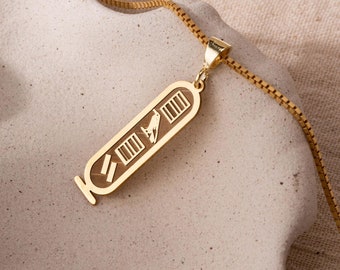 14K Gold Egypt Cartouche Necklace, Egypt Custom Name Necklace, Ancient Symbol Necklace, Egyptian Name Jewelry, Egyptian Hieroglyphic Jewelry