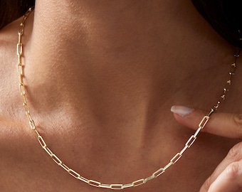 14k Gold Paperclip Chain Necklace, Gold Link Chain Necklace, 925K Silver Paperclip Chain, Choker Chain Necklace, Simple Gold Chain for Women