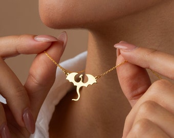 14K Gold Dragon Necklace, Fantasy Necklace, Year of the Dragon Necklace, Chinese Dragon Pendant, Goth Necklace, Medieval Jewelry