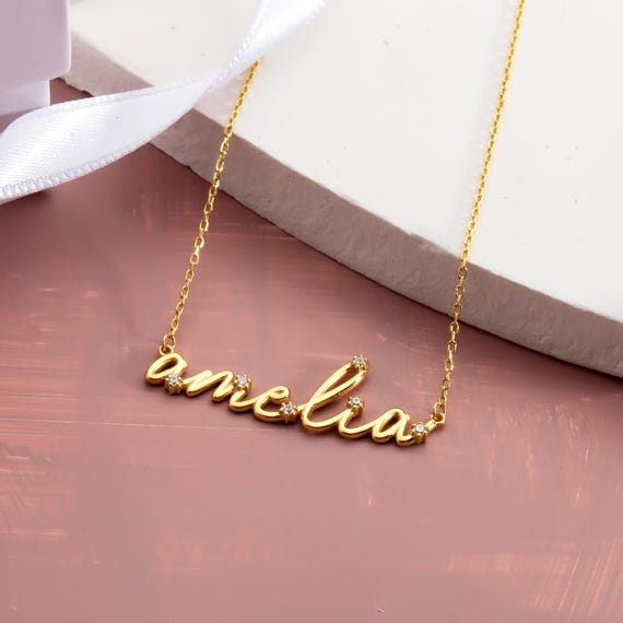 Custom Diamond Name Necklace Gold 14k Solid, Diamond Nameplate Necklace, Personalized Balloon Name Necklace, Bridesmaid Gifts, Gifts for Mom