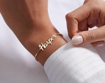 14k Gold Name Bracelet, Custom Name Bracelet, Personalized Name Bracelet, Dainty Layering Bracelet, Custom Name Jewelry, Christmas Gifts