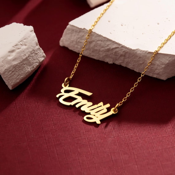 14k Solid Gold Name Necklace, Custom Nameplate Necklace, Personalized Gifts for Her, Minimalist Jewelry  for Women, Christmas Gifts for Mom