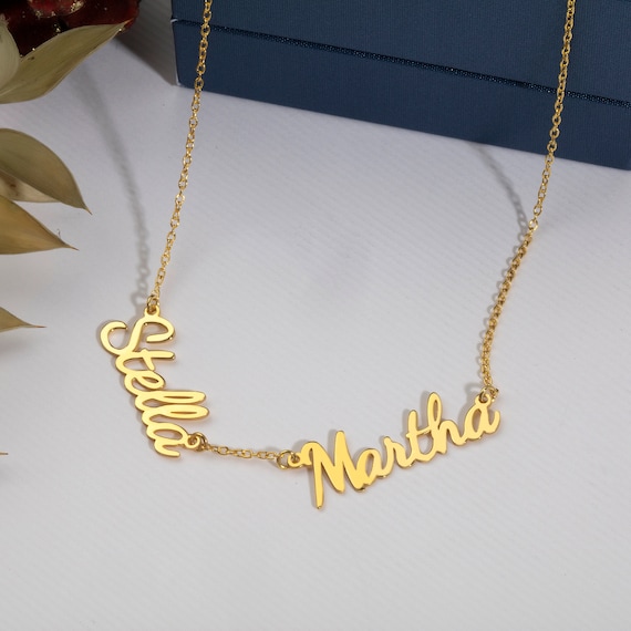 14k Gold Two Name Necklace, Multiple Name Necklace, Double Name Necklace, Baby Name Necklace, Kids Name Necklace, Mothers Day Gifts for Mom