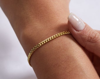 14k Gold Curb Chain Bracelet, Thick Curb Chain Bracelet, Cuban Link Chain Bracelet, Simple Gold Bracelet For Women, Waterproof Bracelet