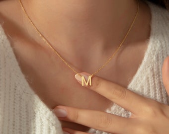 14k Gold Letter Necklace, Dainty Initial Necklace, Personalized Jewelry for Women, Personalized Gifts for Her, Minimalist Letter Pendant