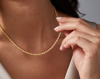 14k Gold Rope Chain Necklace, Layering Necklace, Thick Rope Chain Necklace, 925k Silver Rope Chain Necklace, Simple Gold Chain for Women