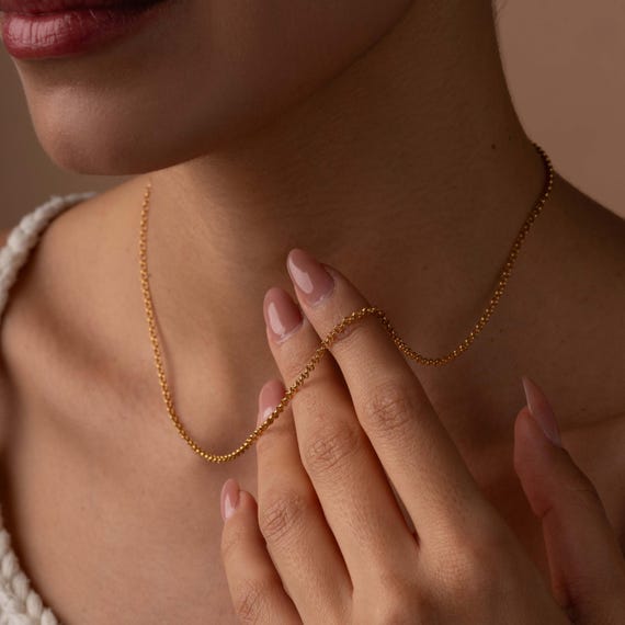 14K Gold Rolo Chain Necklace, Round Rolo Chain Necklace, Dainty Gold Chain Necklace, Thin Gold Chain Necklace, Necklace for Women