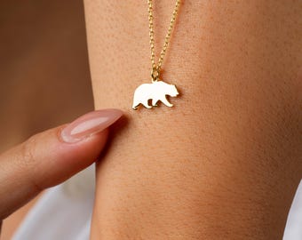 14k Gold Bear Necklace, Tiny Bear Pendant, 925 Silver Bear Charm Necklace, Winter Bear Necklace, Simple Gold Necklace, Everyday Necklace
