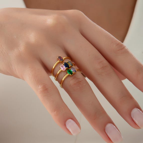 14k Gold Birthstone Oval Cut Ring, Family Birthstone Ring, Multi Birthstone Ring, Birthstone Jewelry for Women, Christmas Gifts for Her