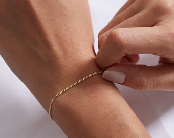 14k Gold Curb Chain Bracelet, Dainty Curb Bracelet, Thin Cuban Link Bracelet, Curb Link Bracelet, Thin Chain Bracelet, Bracelet for Women