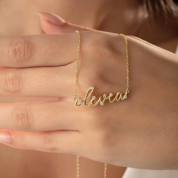 14k Solid Gold Diamond Bubble Name Necklace, Diamond Letter Name Necklace, Personalized Gifts for Her, 3D Name Necklace for Women