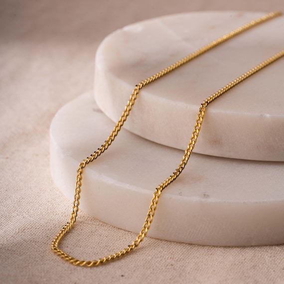 Gold Curb Chain Necklace, Necklace For Men And Women, Gourmette Chain Necklace, Layering Chain Necklace, Thin Gold Chain Necklace